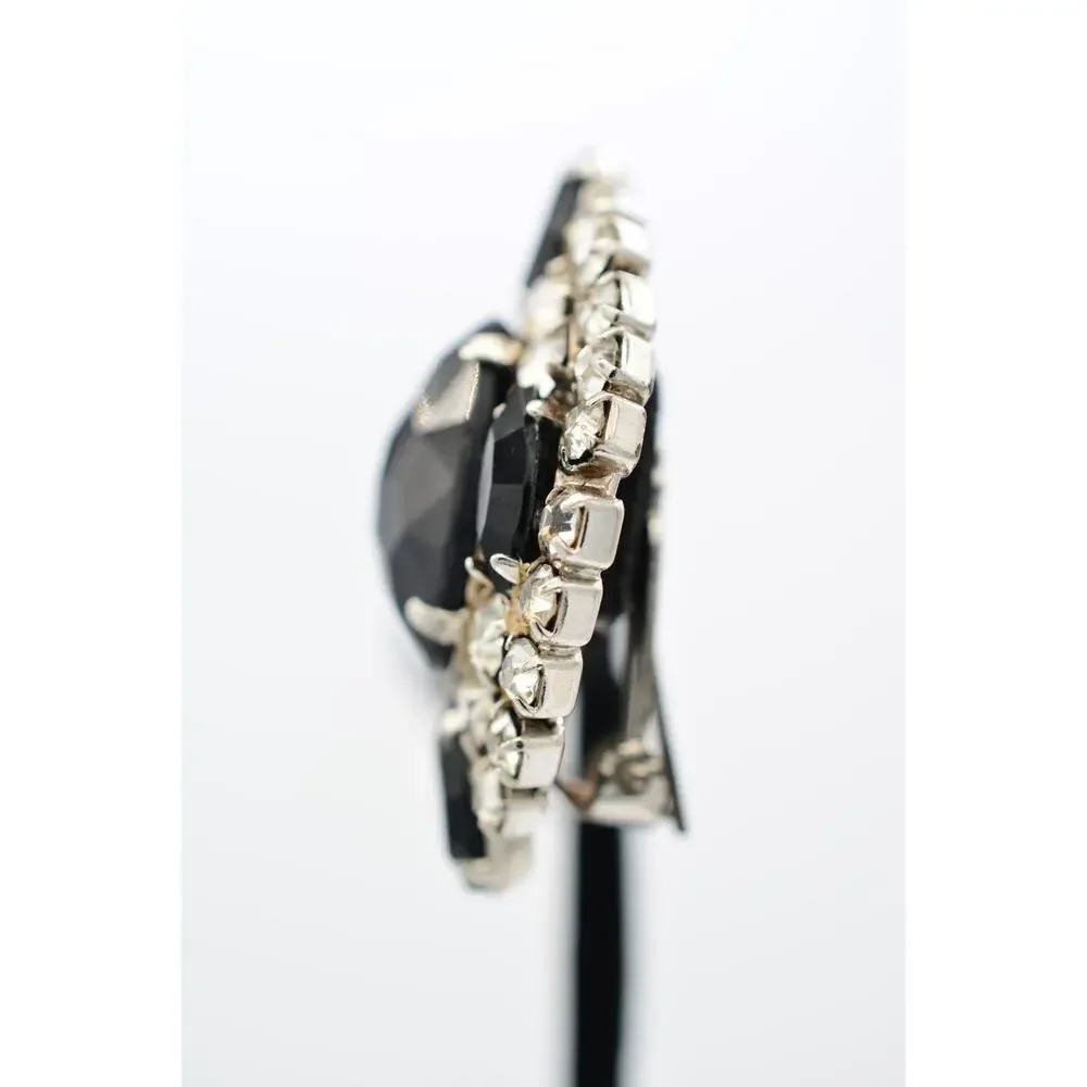 Vintage Black Clear Rhinestone Crystal Cluster Statement Clip On Earrings BinAF